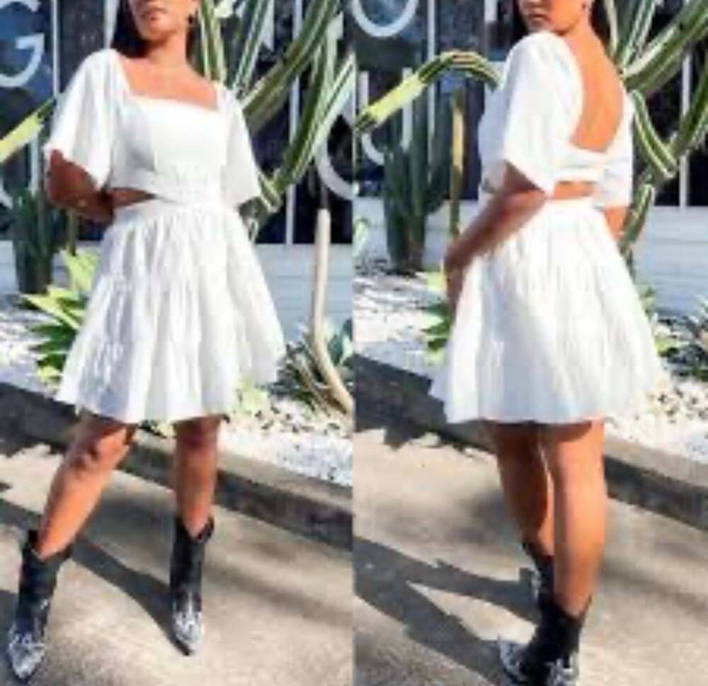 Shy Velvet White Off-the-Shoulder Tiered Mini Dress  Cutouts (g17)